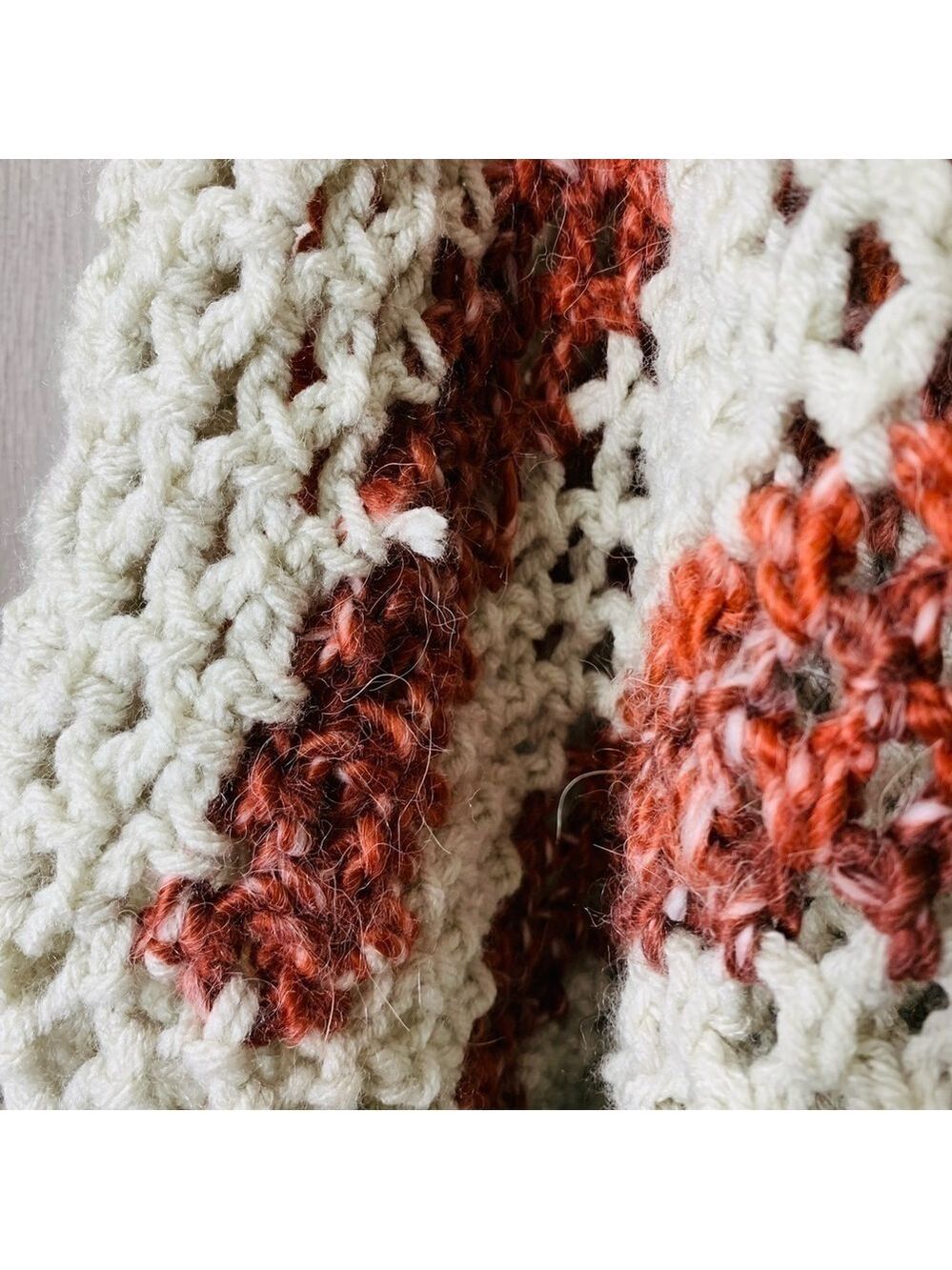 Handmade Chunky Heavy Knit Cardigan Sweater Beige Rust Brown Boho Slouchy O/S - Picture 7 of 9